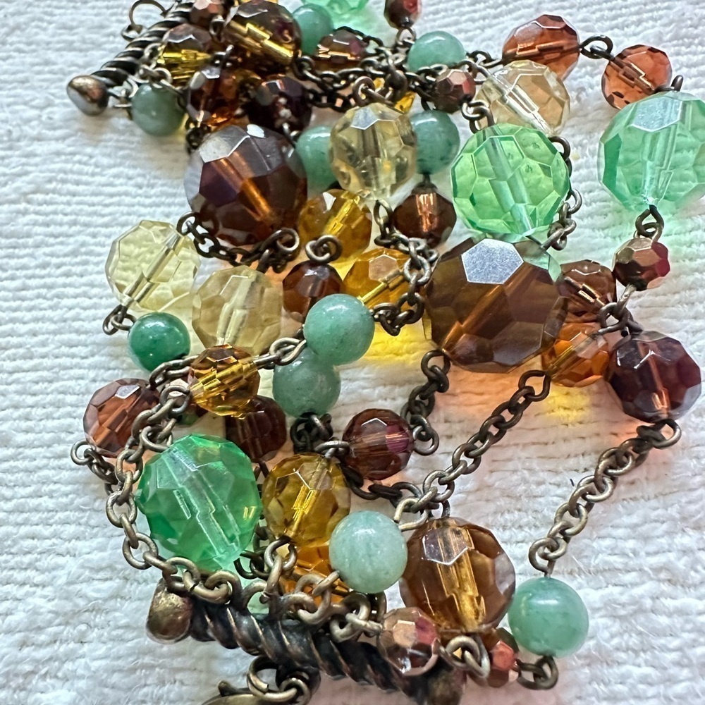 Bracelet Bronze tone Chunky Multicolor beads 8 Strand Retro Y2K Boho 6.5-7 0775